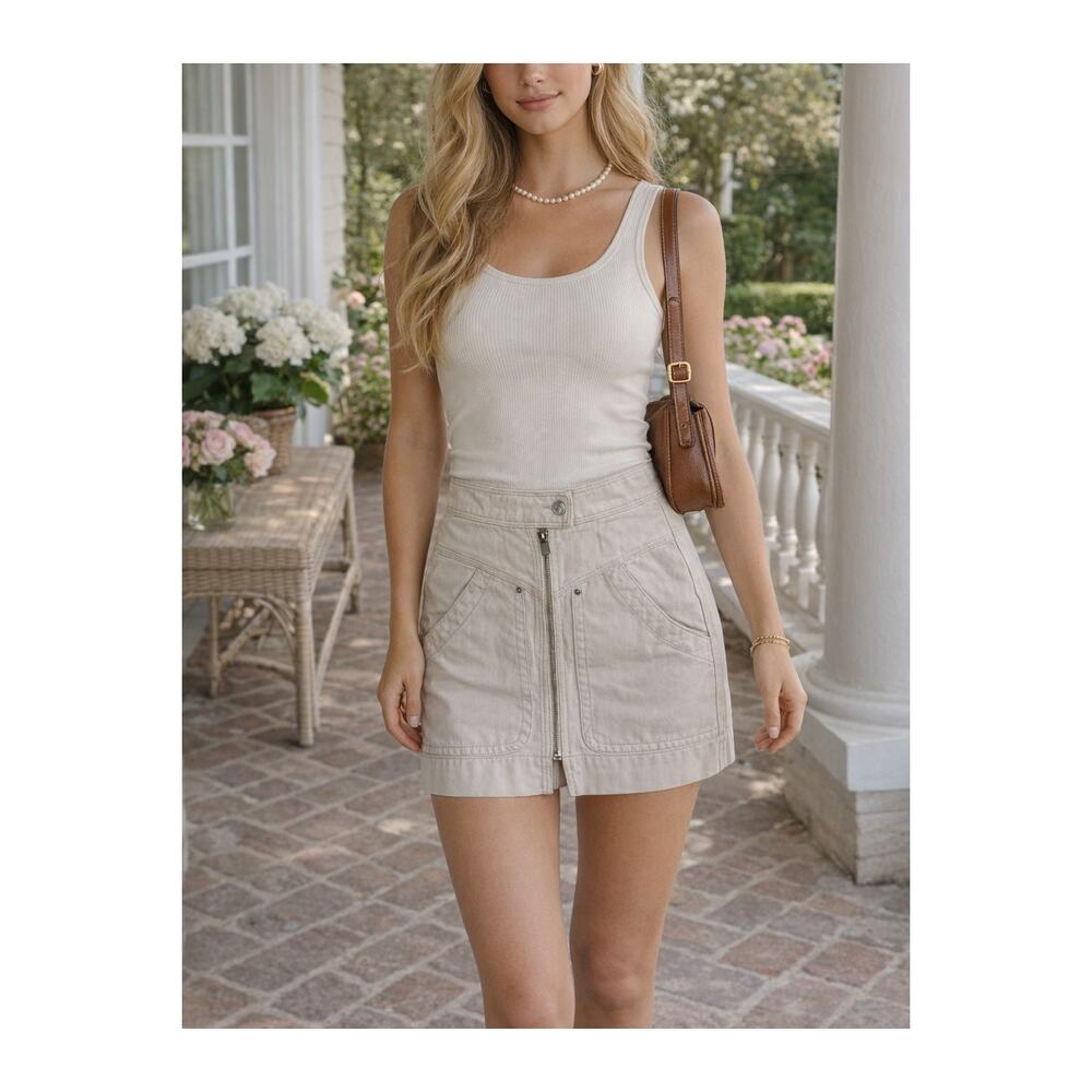 Isabel Marant Denim Skirt Womens XS Beige Mini Zip Y2k Safari Boho Quiet Luxury